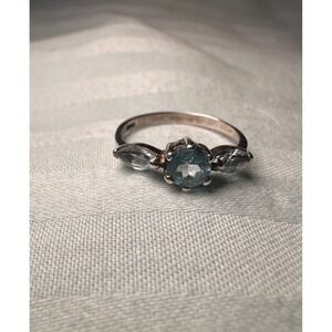 Sterling Silver 925 Blue Topaz Three Stone Ring Marquise Accents Size 6.25 1.6
